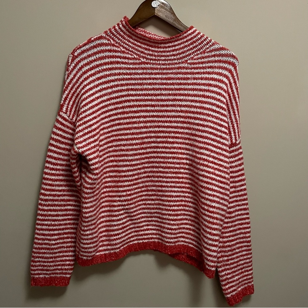 Anthropologie Red and White Striped Turtleneck Sweater